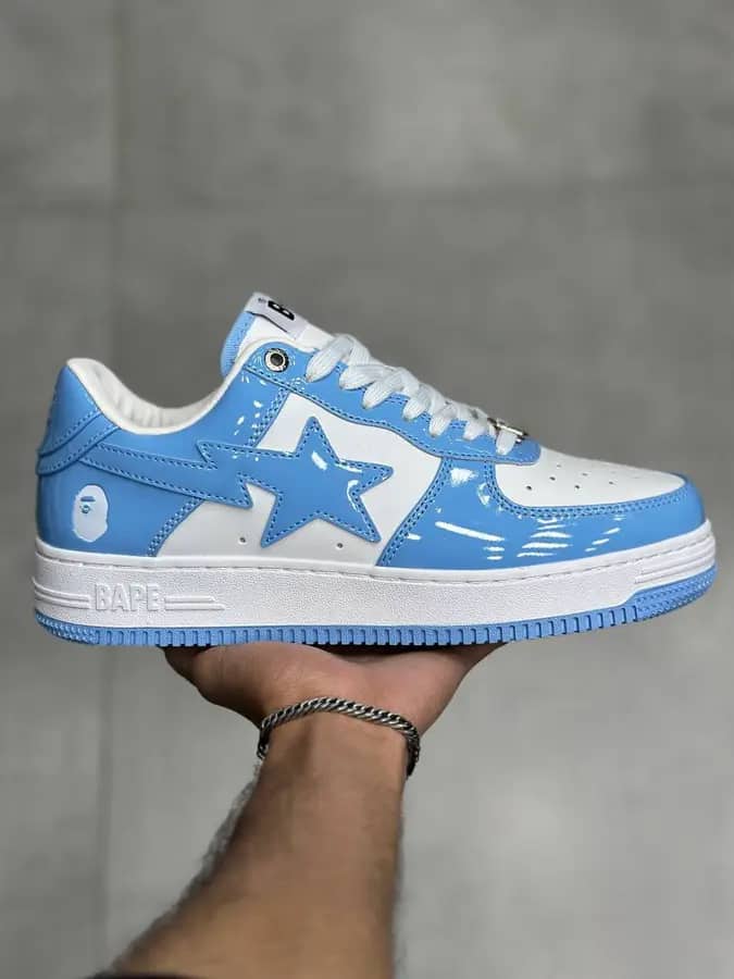 بیپ استا آبی سفید ورنی Bape Sta Blue White Patent