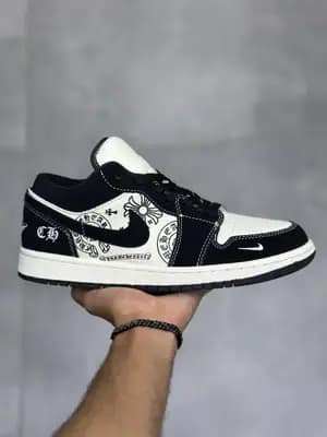 کتونی نایک جردن 1 بدون ساق کروم هارتس مشکی | Nike Jordan 1 Low Chrome Hearts Black
