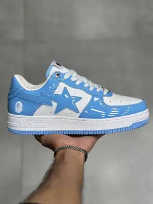 بیپ استا آبی سفید ورنی Bape Sta Blue White Patent